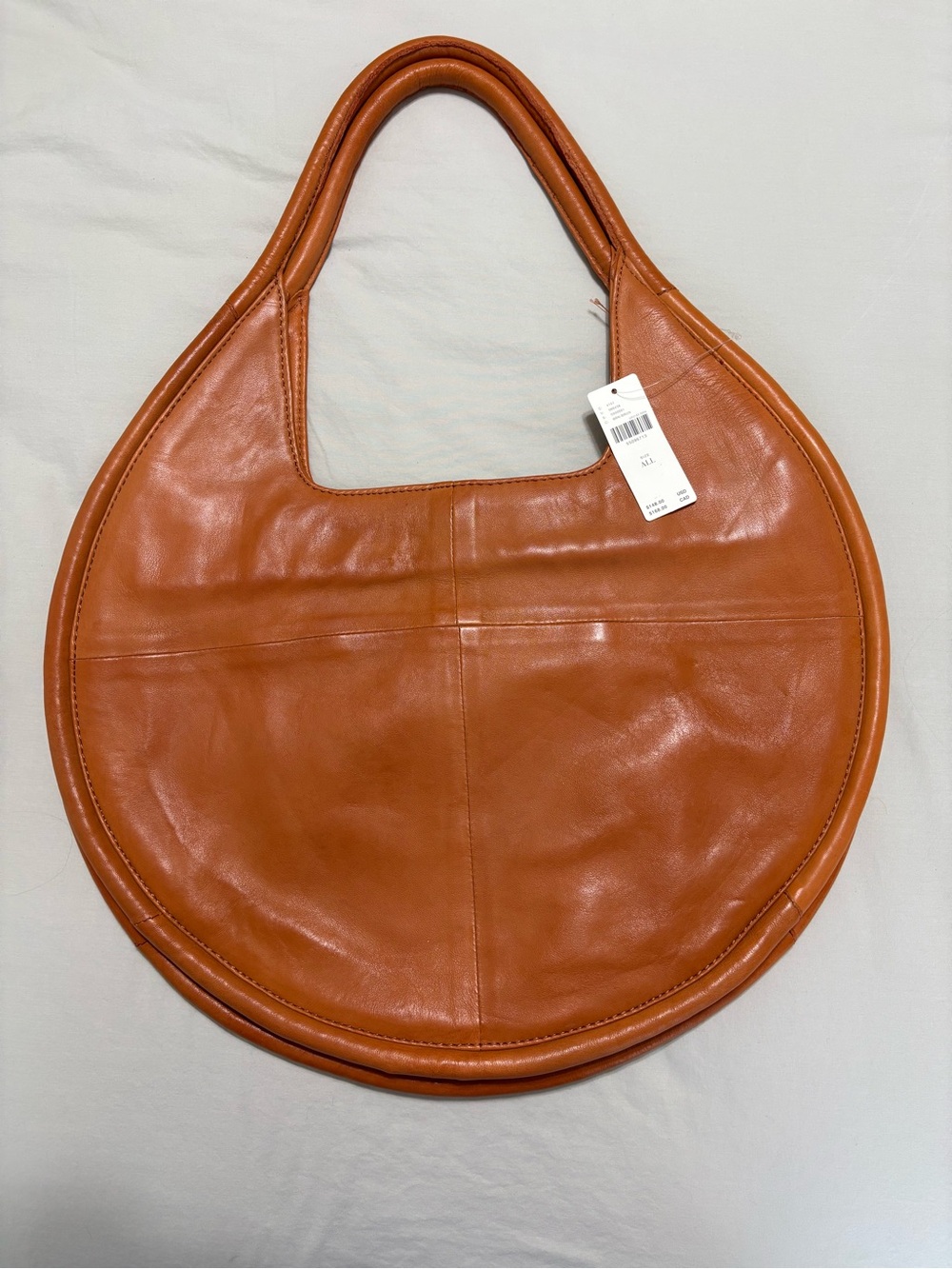 Anthropologie Julien Large Round Leather Shoulder Tote - Cognac Brown - NWT